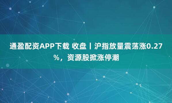 通盈配资APP下载 收盘丨沪指放量震荡涨0.27%，资源股掀涨停潮